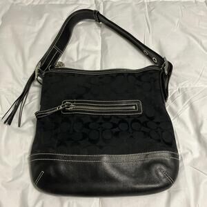 Coach Purse: 6366 Black Leather Signature Shoulder Bag